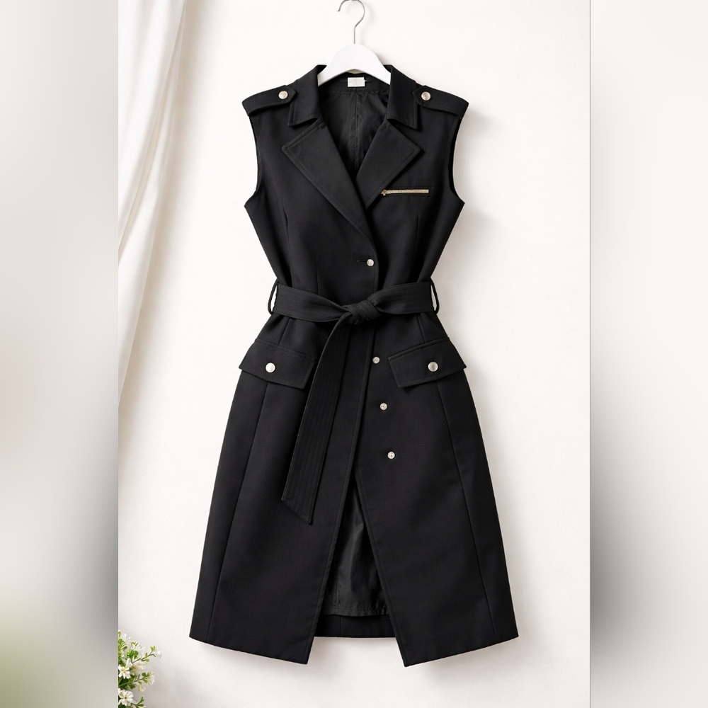 H&M black sleeveless trench-style vest with belt. Size 4 (Eur 4)